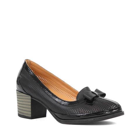 Kadın Siyah Kalın Topuklu Rugan Deri Klasik Ayakkabı