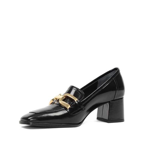 Kadın Siyah Kalın Topuklu Rugan Deri Klasik Ayakkabı