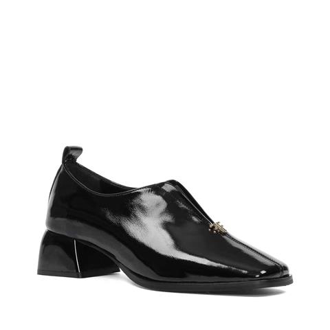 Kadın Siyah Kalın Topuklu Rugan Deri Klasik Ayakkabı