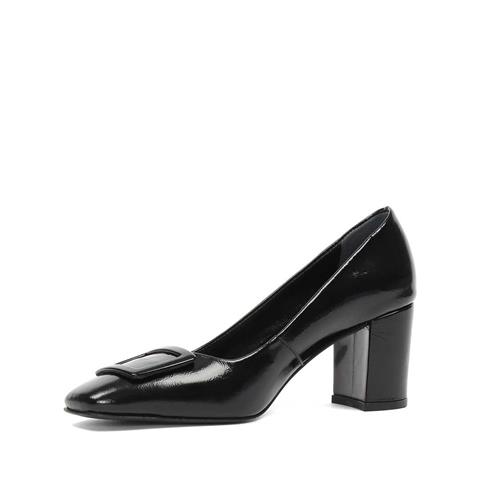 Kadın Siyah Kalın Topuklu Rugan Deri Klasik Ayakkabı