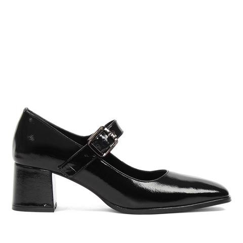 Kadın Siyah Kalın Topuklu Rugan Deri Klasik Ayakkabı