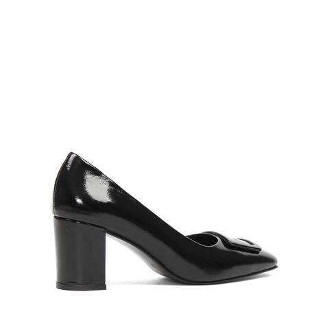 Kadın Siyah Kalın Topuklu Rugan Deri Klasik Ayakkabı