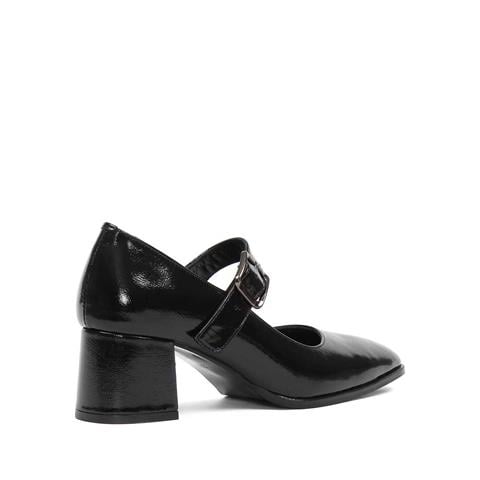 Kadın Siyah Kalın Topuklu Rugan Deri Klasik Ayakkabı