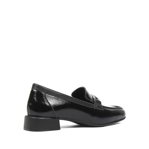 Kadın Siyah Kalın Topuklu Rugan Deri Loafer