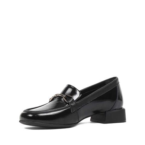 Kadın Siyah Kalın Topuklu Rugan Deri Loafer