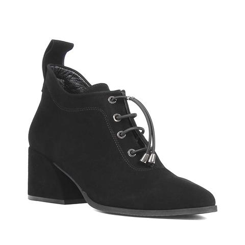 Kadın Siyah Kalın Topuklu Süet Deri Ayakkabı