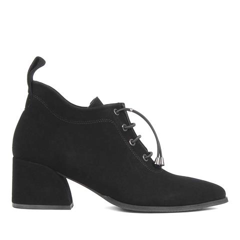 Kadın Siyah Kalın Topuklu Süet Deri Ayakkabı