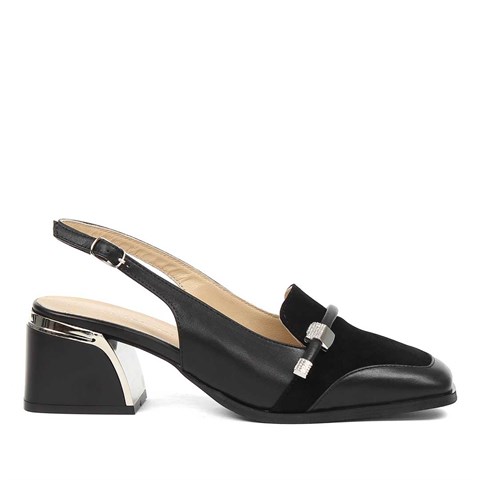 Kadın Siyah Kalın Topuklu Süet Deri Ayakkabı