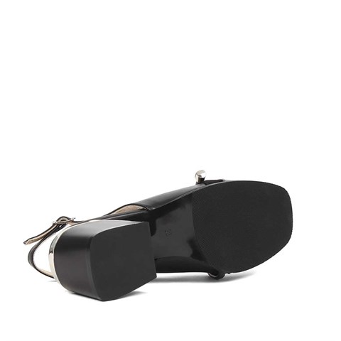 Kadın Siyah Kalın Topuklu Süet Deri Ayakkabı