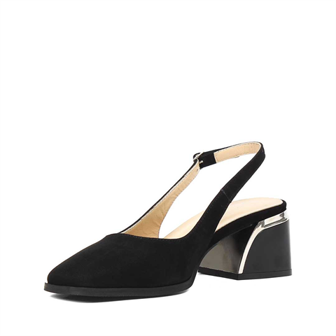 Kadın Siyah Kalın Topuklu Süet Deri Ayakkabı