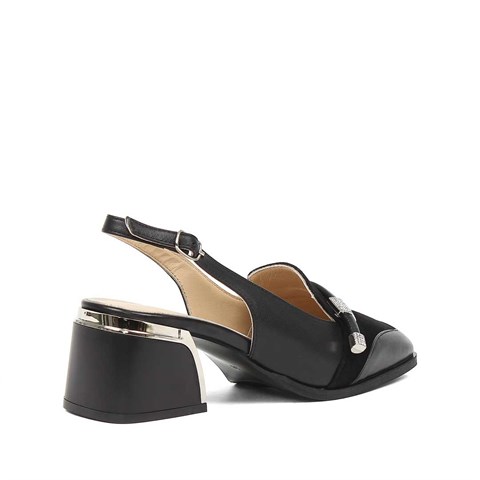 Kadın Siyah Kalın Topuklu Süet Deri Ayakkabı