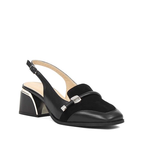 Kadın Siyah Kalın Topuklu Süet Deri Ayakkabı