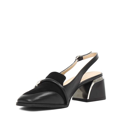 Kadın Siyah Kalın Topuklu Süet Deri Ayakkabı