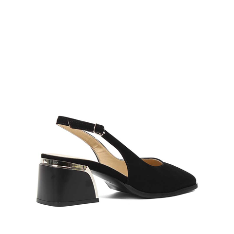 Kadın Siyah Kalın Topuklu Süet Deri Ayakkabı