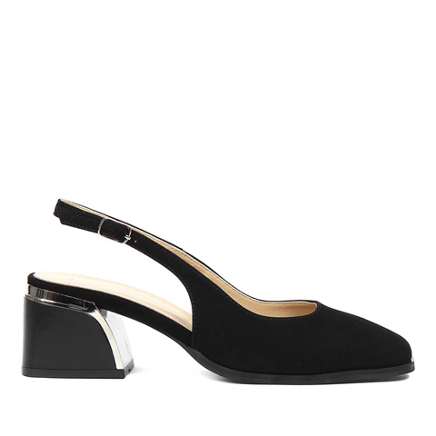 Kadın Siyah Kalın Topuklu Süet Deri Ayakkabı