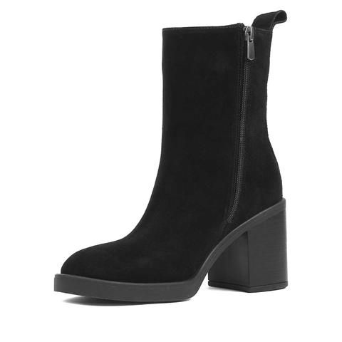 Kadın Siyah Kalın Topuklu Süet Deri Bot