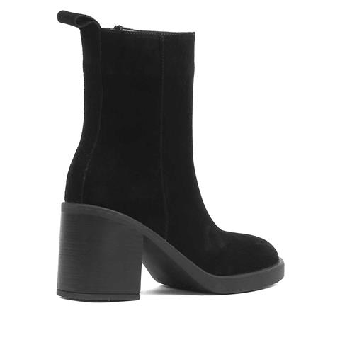 Kadın Siyah Kalın Topuklu Süet Deri Bot