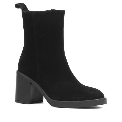 Kadın Siyah Kalın Topuklu Süet Deri Bot