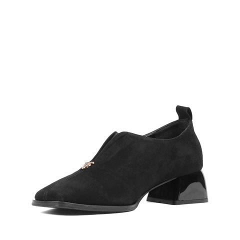 Kadın Siyah Kalın Topuklu Süet Deri Klasik Ayakkabı