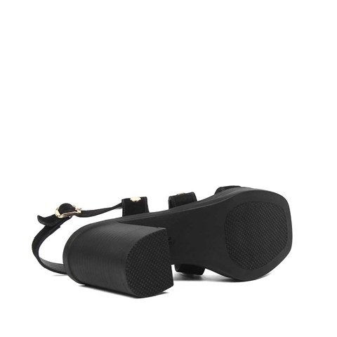 Kadın Siyah Kalın Topuklu Süet Deri Sandalet