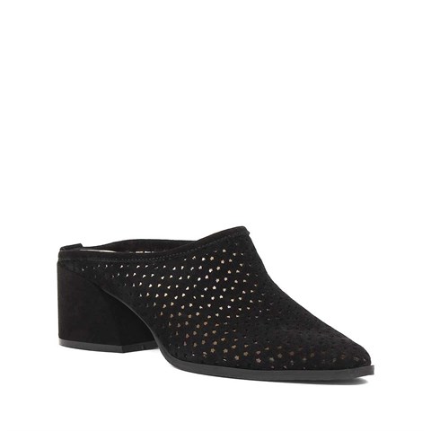 Kadın Siyah Kalın Topuklu Süet Deri Terlik