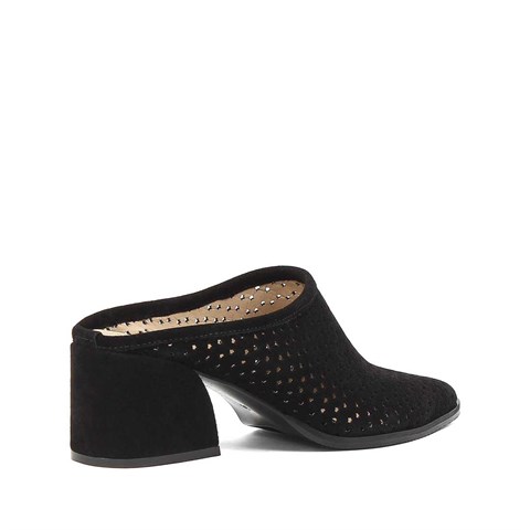 Kadın Siyah Kalın Topuklu Süet Deri Terlik