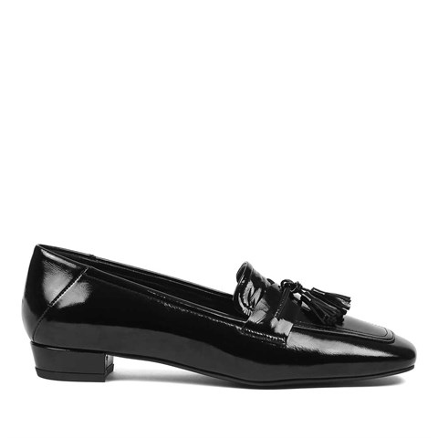 Celal Gültekin Kadın Siyah Kırışık Rugan Deri Loafer