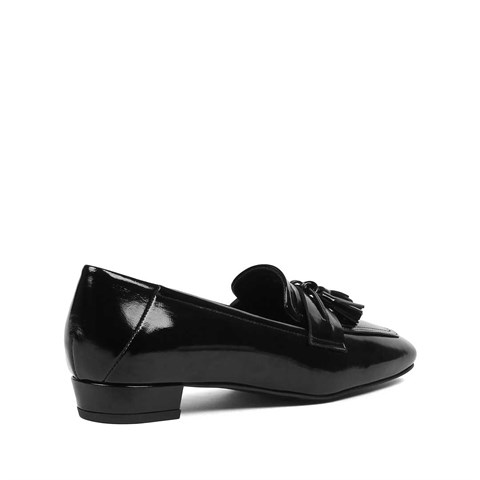 Kadın Siyah Kırışık Rugan Deri Loafer