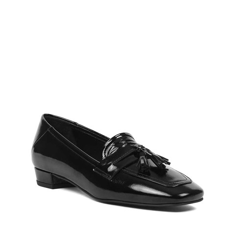 Kadın Siyah Kırışık Rugan Deri Loafer