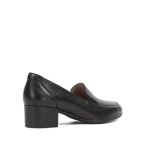 Kadın Siyah Kısa Kalın Topuklu Deri Ayakkabı