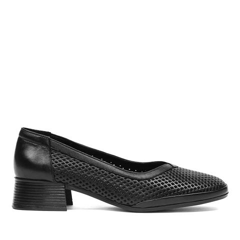 Kadın Siyah Kısa Kalın Topuklu Deri Ayakkabı