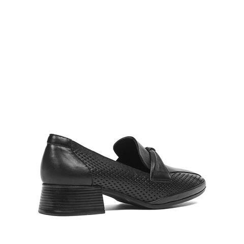 Kadın Siyah Kısa Kalın Topuklu Deri Ayakkabı