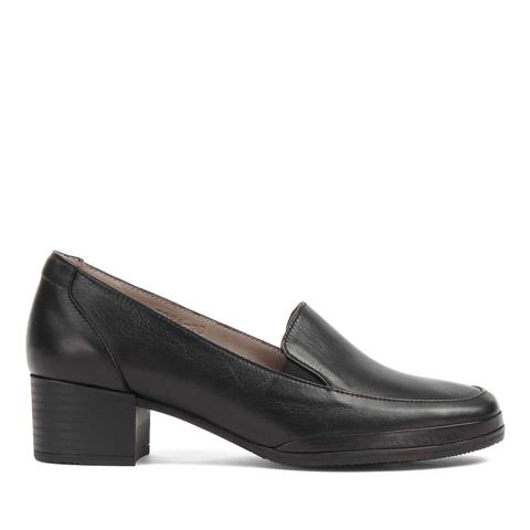 Kadın Siyah Kısa Kalın Topuklu Deri Ayakkabı