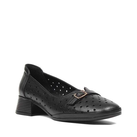 Kadın Siyah Kısa Kalın Topuklu Deri Ayakkabı