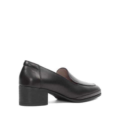 Kadın Siyah Kısa Kalın Topuklu Deri Klasik Ayakkabı