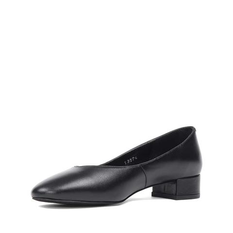 Kadın Siyah Kısa Kalın Topuklu Deri Klasik Ayakkabı