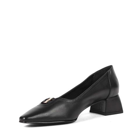 Kadın Siyah Kısa Kalın Topuklu Deri Klasik Ayakkabı