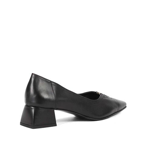 Kadın Siyah Kısa Kalın Topuklu Deri Klasik Ayakkabı