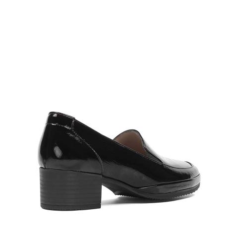 Kadın Siyah Kısa Kalın Topuklu Rugan Deri Ayakkabı