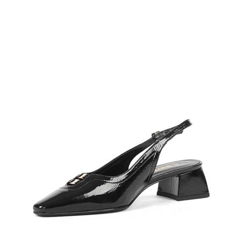 Kadın Siyah Kısa Kalın Topuklu Rugan Deri Klasik Ayakkabı