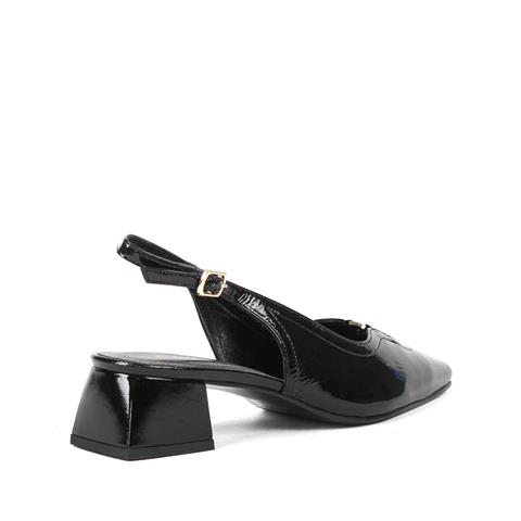 Kadın Siyah Kısa Kalın Topuklu Rugan Deri Klasik Ayakkabı