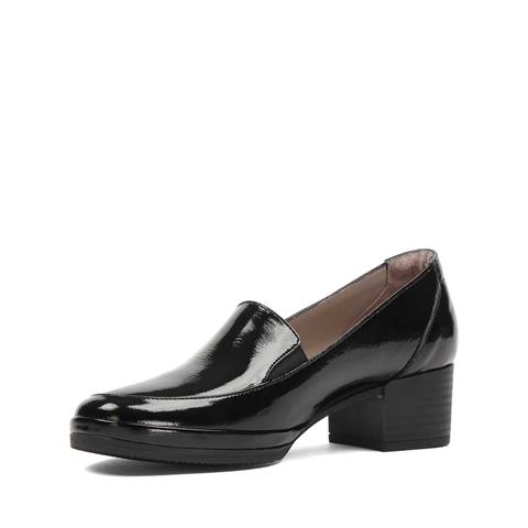 Kadın Siyah Kısa Kalın Topuklu Rugan Deri Ayakkabı