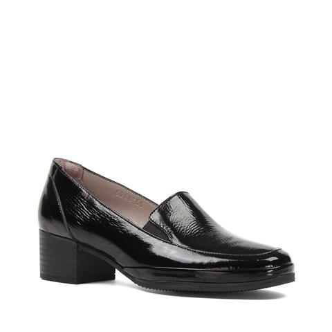 Kadın Siyah Kısa Kalın Topuklu Rugan Deri Ayakkabı