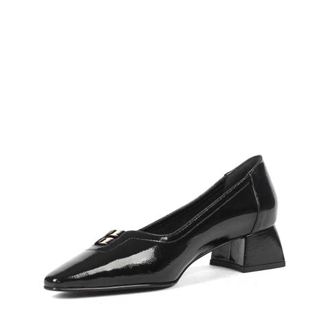 Kadın Siyah Kısa Kalın Topuklu Rugan Deri Klasik Ayakkabı