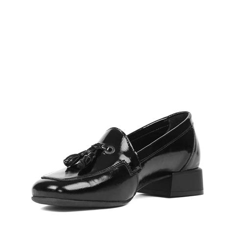 Kadın Siyah Kısa Kalın Topuklu Rugan Deri Ayakkabı