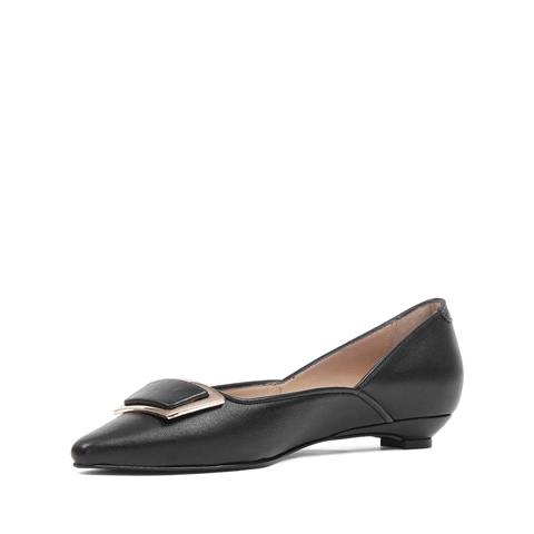 Kadın Siyah Kısa Topuklu Deri Klasik Ayakkabı