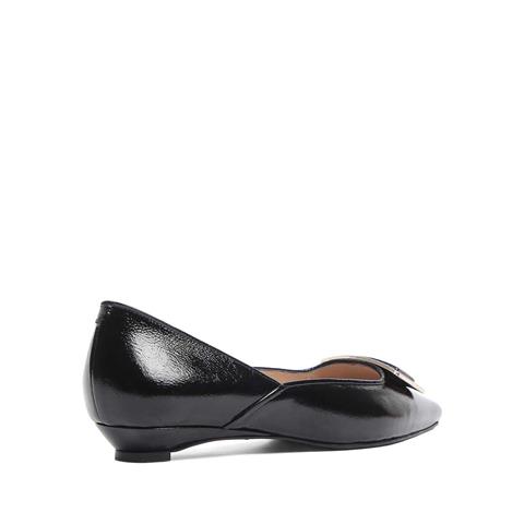 Kadın Siyah Kısa Topuklu Rugan Deri Klasik Ayakkabı