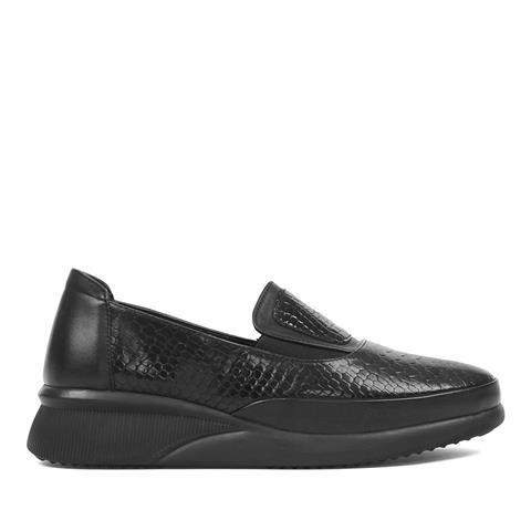 Kadın Siyah Kroko Dolgu Topuklu Deri Ayakkabı