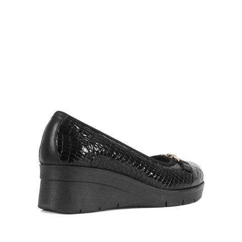 Kadın Siyah Kroko Dolgu Topuklu Rugan Deri Ayakkabı