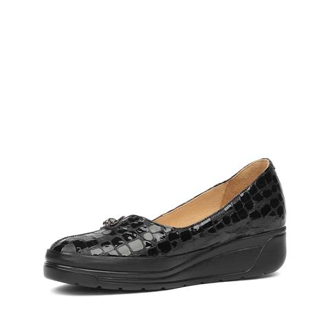 Kadın Siyah Kroko Dolgu Topuklu Rugan Deri Ayakkabı